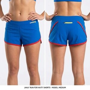 Janji Run for Haiti Athletic Running Shorts Womens M Zip Pocket Liner Blue Gym